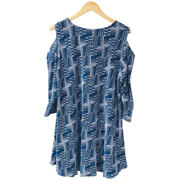 ALFANI Accordion Pleated Cold Shoulder Tunic Top Women’s SIZE XXL Blue Polka Dot - Picture 5 of 11
